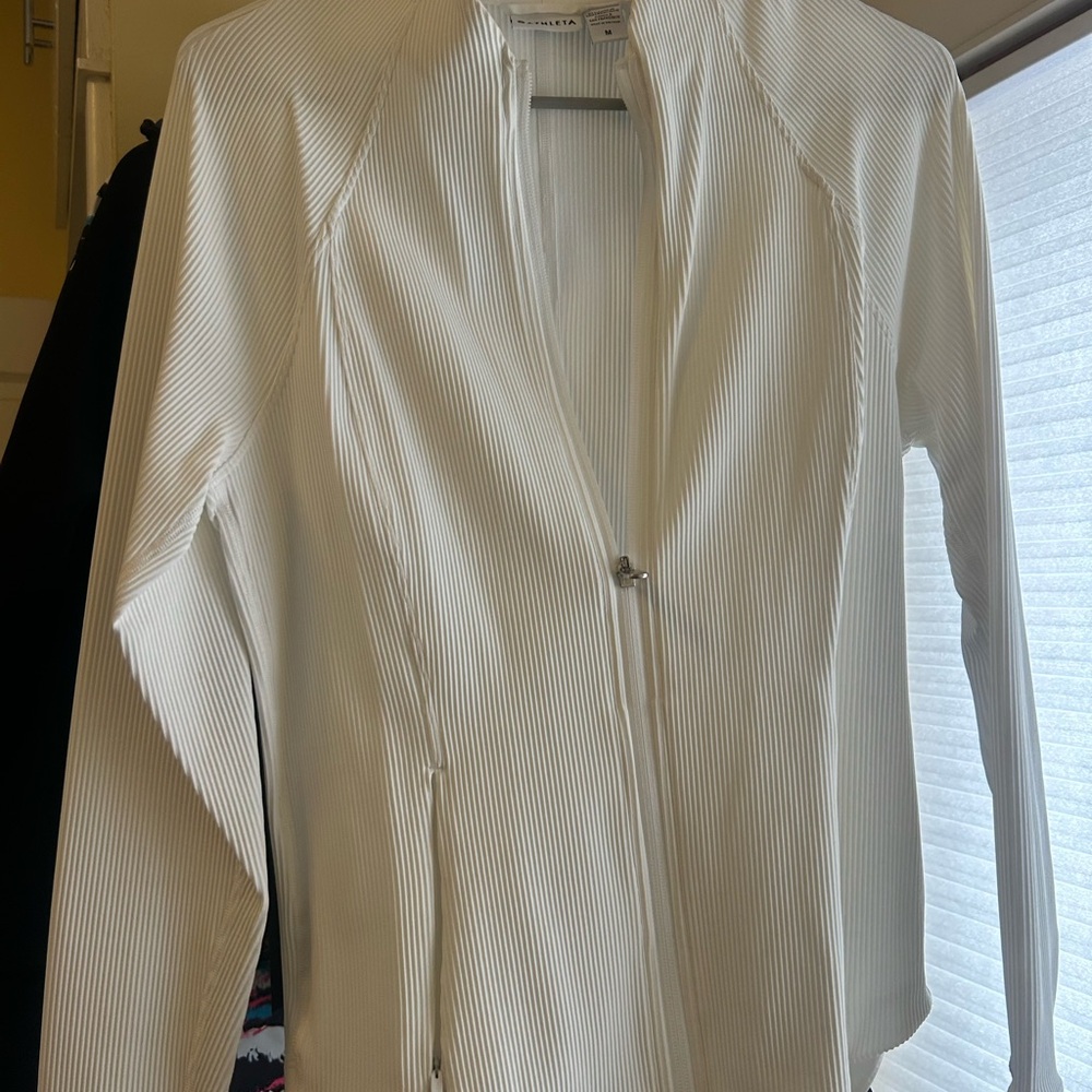 Athleta Women's White Ribbed Zip-Up Jacket